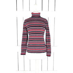 90s vintage fitted red striped ribbed turtle neck long sleeve sweater top